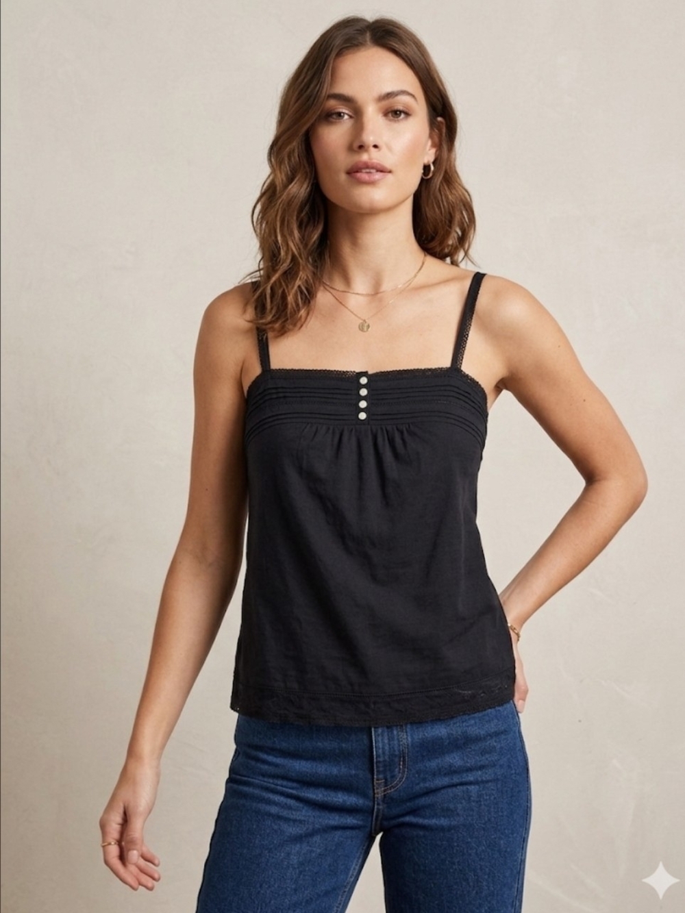 Old Navy Black Lace-Trim Tank Cami Cotton
